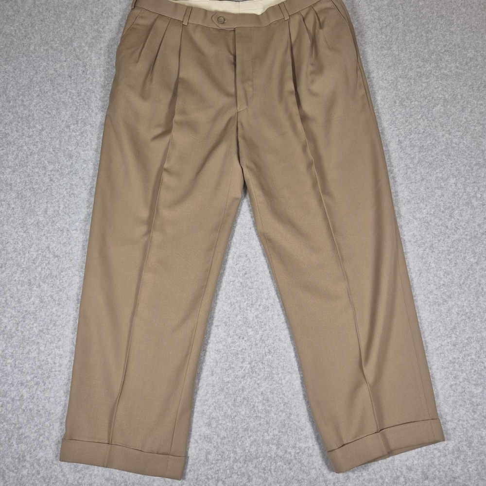 Pronto Uomo Dress Pants Mens 40 Tan Pleated Cuffed 100% Wool